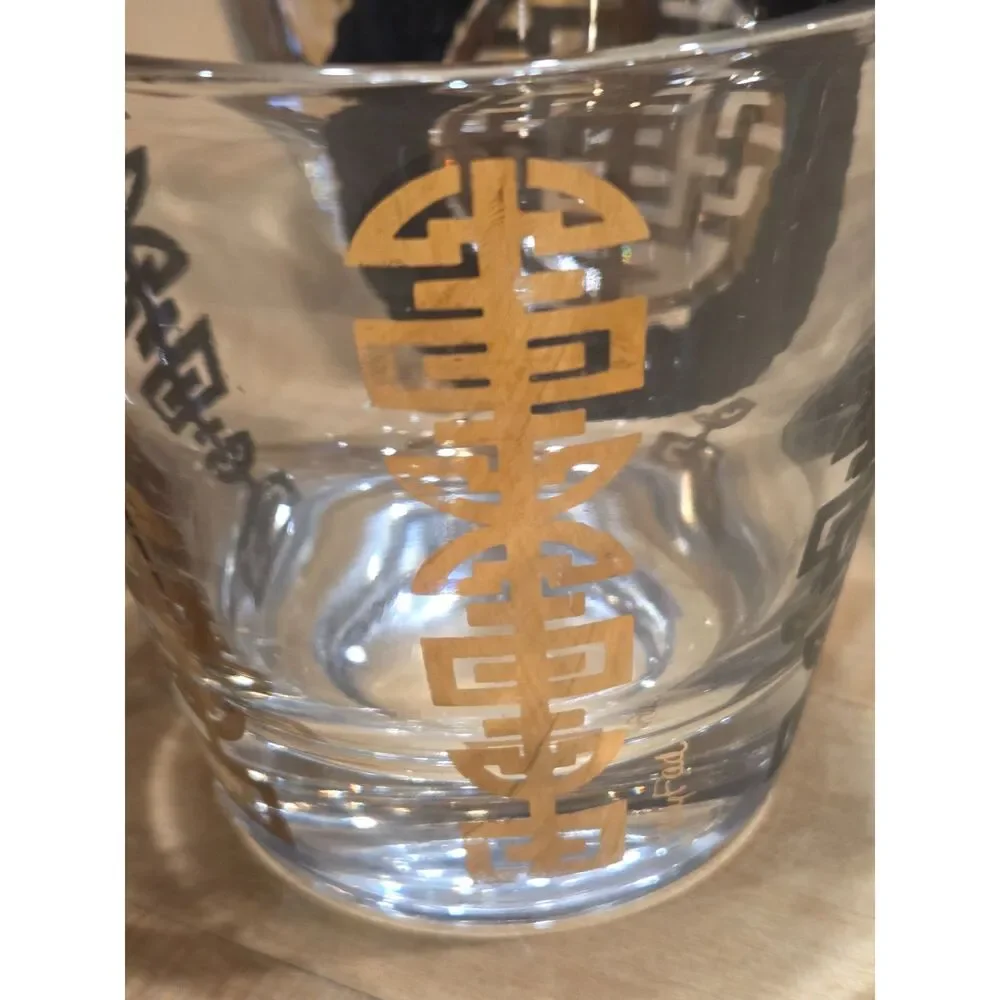 Vintage Mid Century Culver Asian Dynasty Gold Black Rocks Glasses Set 5 Lowball